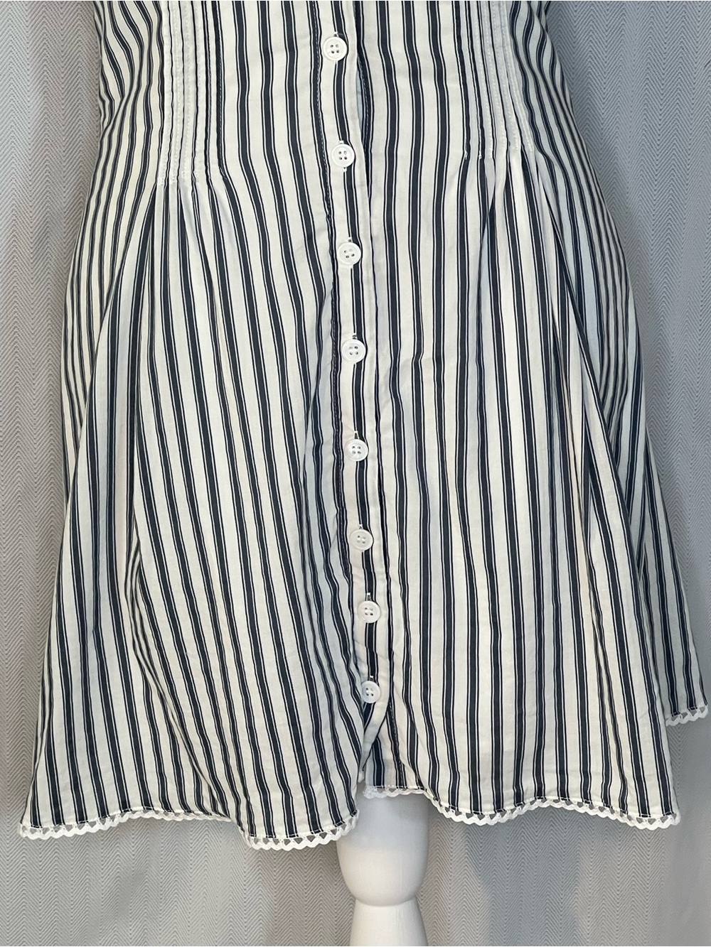 Reformation Nonie Mini Dress White W/Black Stripes Lace Collar Short Sleeves 6 ๐ - Picture 6 of 13
